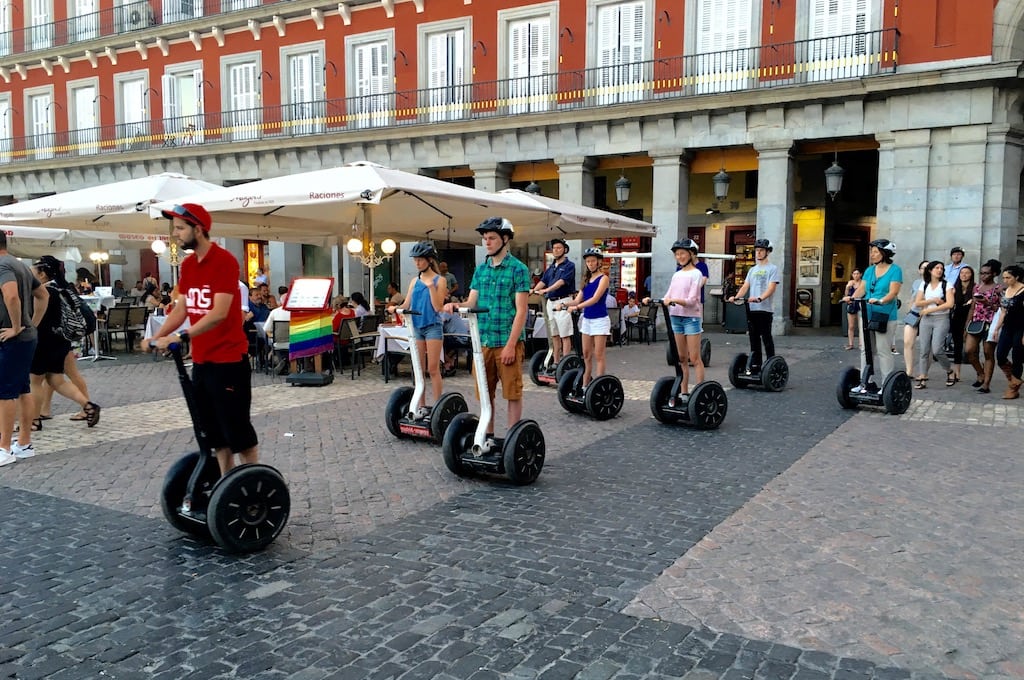 Madrid tourists riding Segways