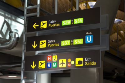 Directional signs at Madrid Barajas International Airport