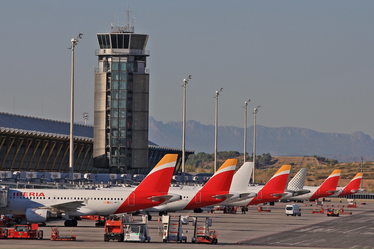 Iberia and Vueling planes at the Madrid airport