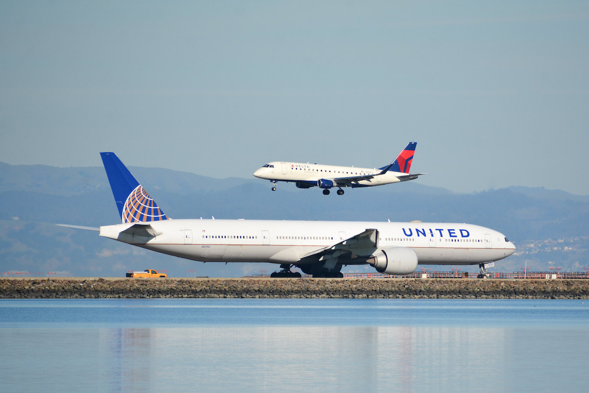 United and Delta jets at San Francisco airport