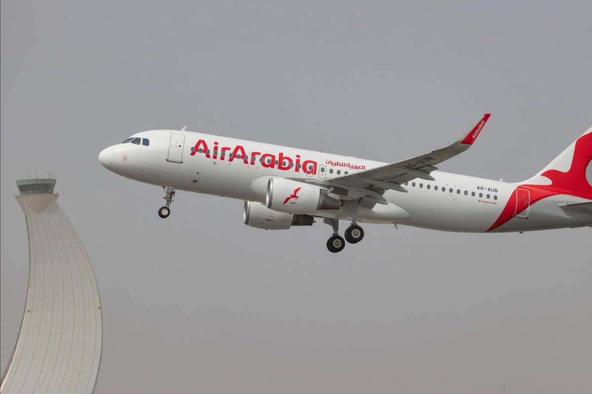 An Air Arabia Airbus takesoff from Abu Dhabi