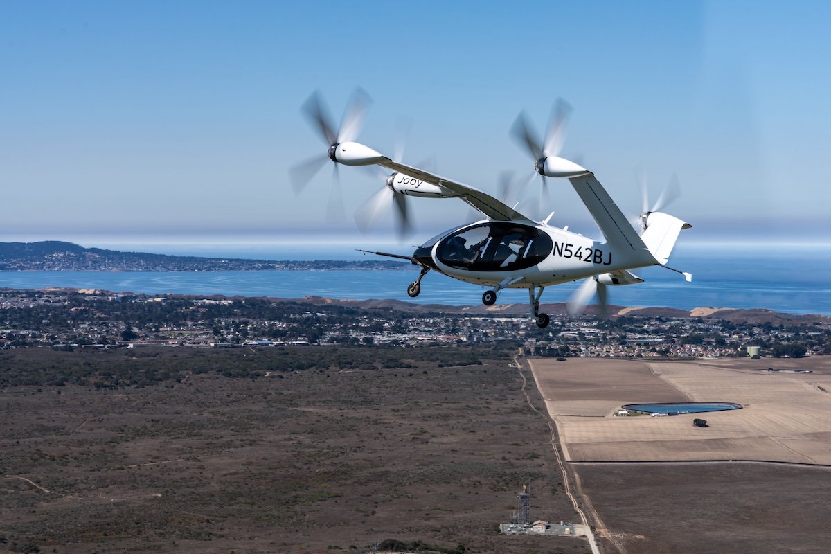 A Joby Aviation electric air taxi on a test flight