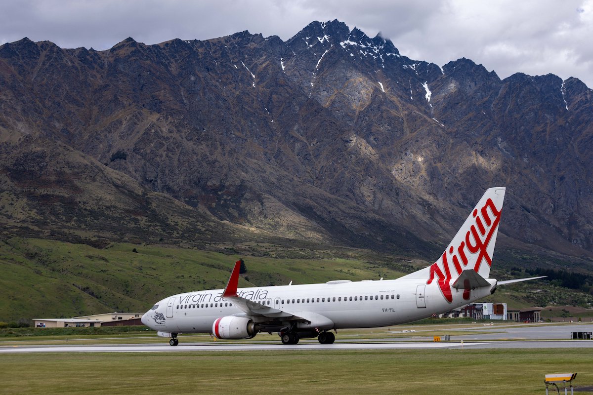 A Virgin Australia plane in Queenstown, New Zealand