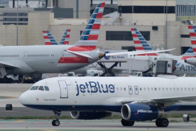 American and JetBlue planes at LAX