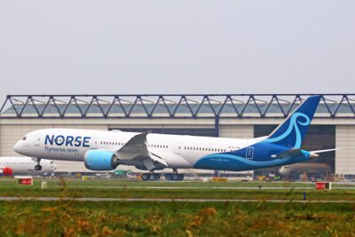 A Norse Atlantic Boeing 787 lands