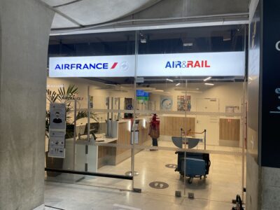 An Air France Train + Air office in the train station at Paris Charles de Gaulle airport.
