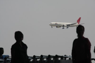 A JAL plane on approach to Beijing.