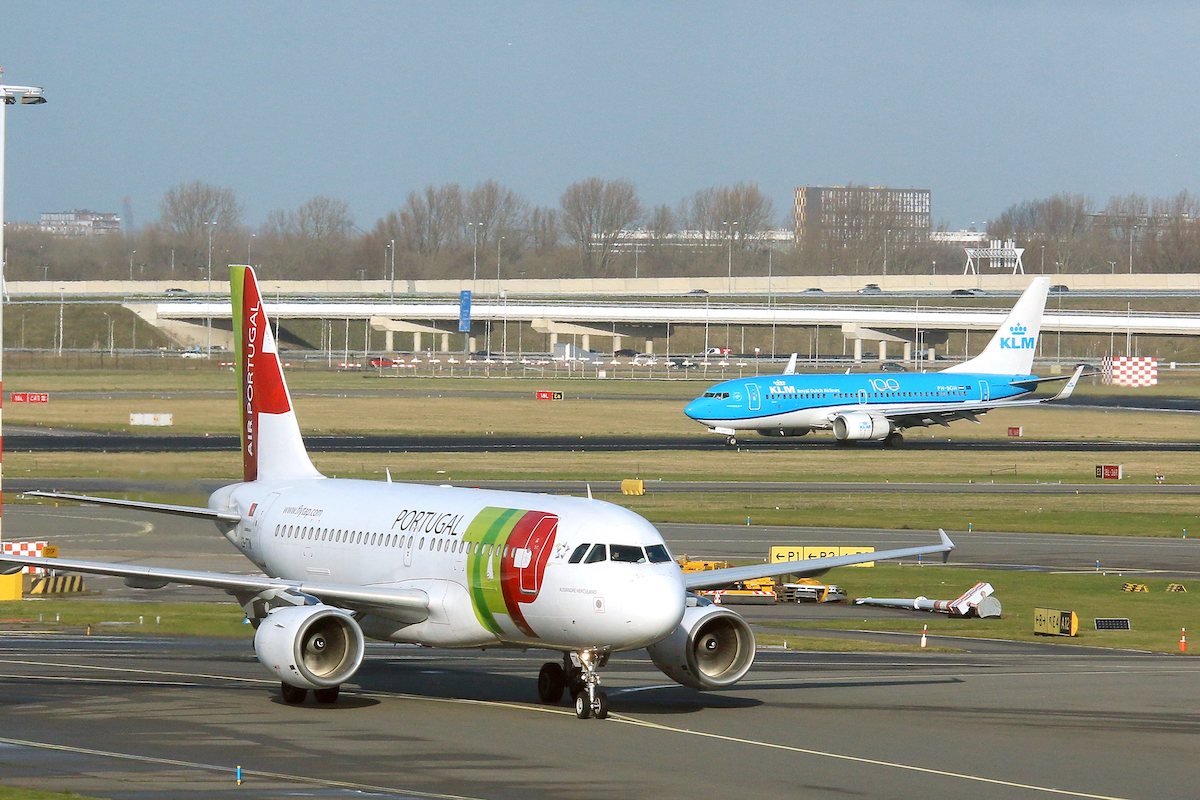 TAP Air Portugal and KLM planes at Schiphol airport