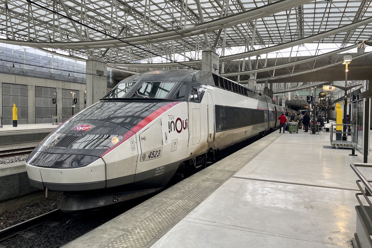 A TGV train at the Charles de Gaulle airport station